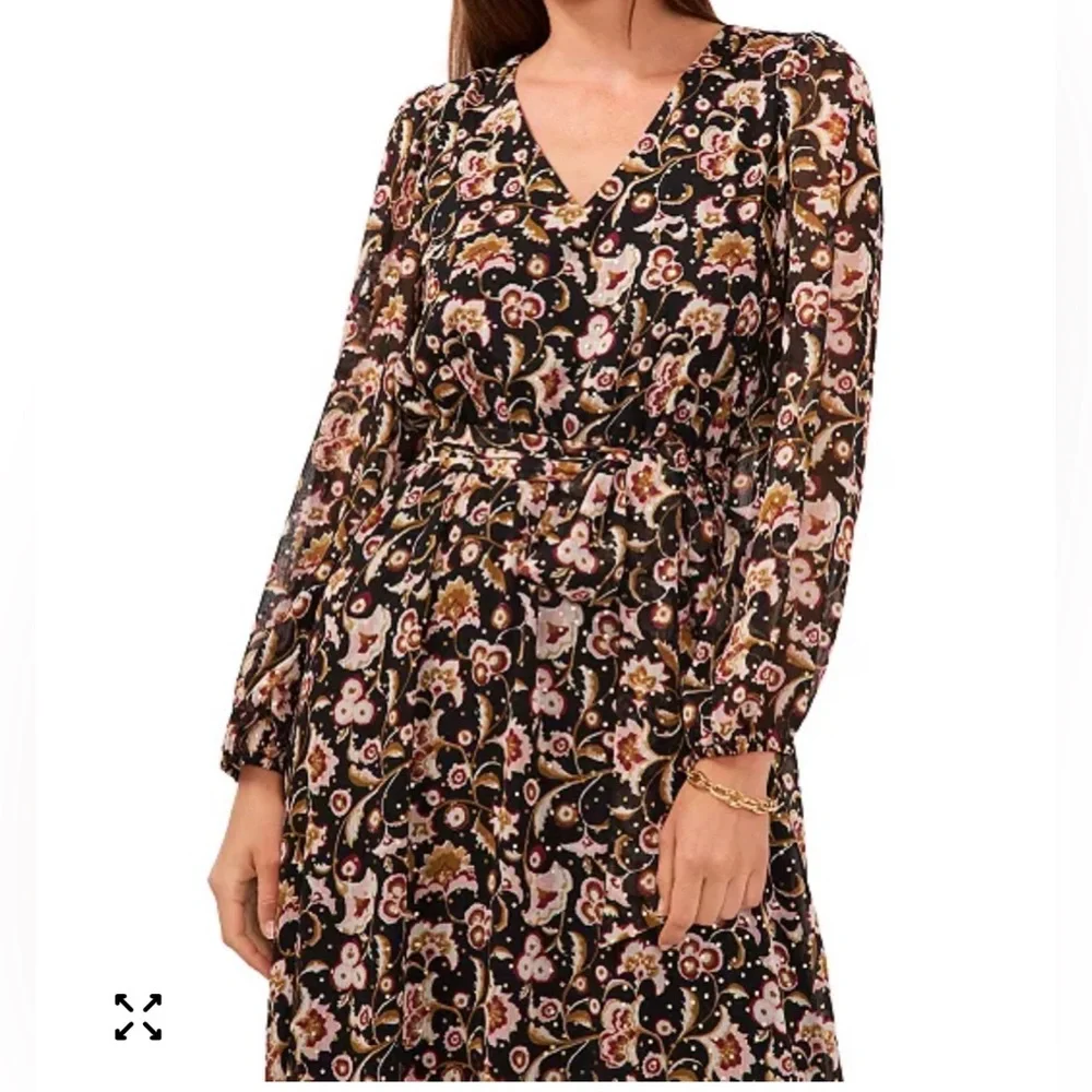 MSK Cream and Brown Long Sleeve Sundress - Picture 4 of 8